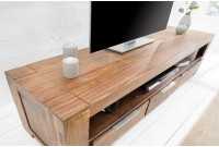 Meuble tv moderne de couleur naturelle en bois massif à 3 tiroirs et une niche