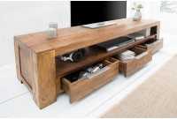Meuble tv moderne de couleur naturelle en bois massif à 3 tiroirs et une niche