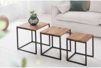 Lot de 3 tables à manger moderne en bois massif et métal coloris naturel et noir