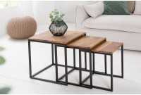 Lot de 3 tables à manger moderne en bois massif et métal coloris naturel et noir