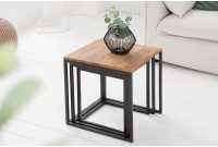 Lot de 3 tables à manger moderne en bois massif et métal coloris naturel et noir