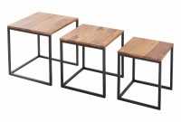 Lot de 3 tables à manger moderne en bois massif et métal coloris naturel et noir