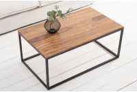 Table de salon contemporaine de 100cm en bois massif et métal coloris naturel et noir