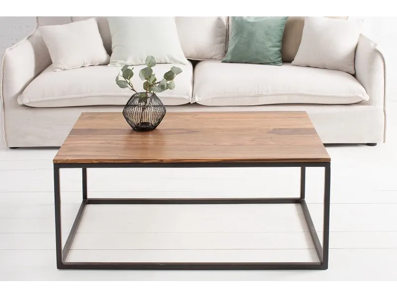 Table de salon contemporaine de 100cm en bois massif et métal coloris naturel et noir