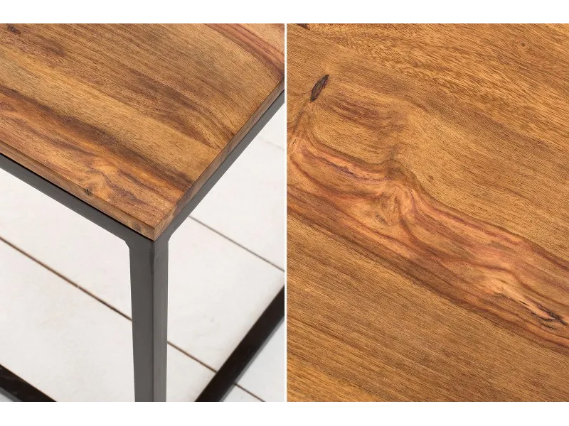 Table de salon contemporaine de 100cm en bois massif et métal coloris naturel et noir