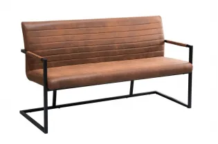 Banc design rembourré coloris brun vintage en mircofibre avec piétement en métal 2