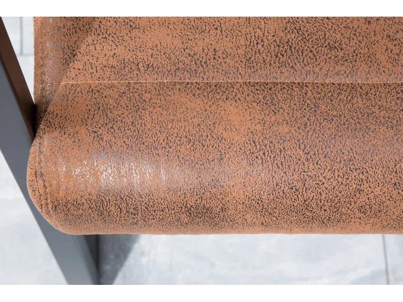Banc design rembourré coloris brun vintage en mircofibre avec piétement en métal