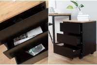 Caisson à roulettes moderne coloris noir et chêne à 3 tiroirs