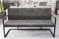 Banc design coloris gris antique en microfibre avec piétement en métal