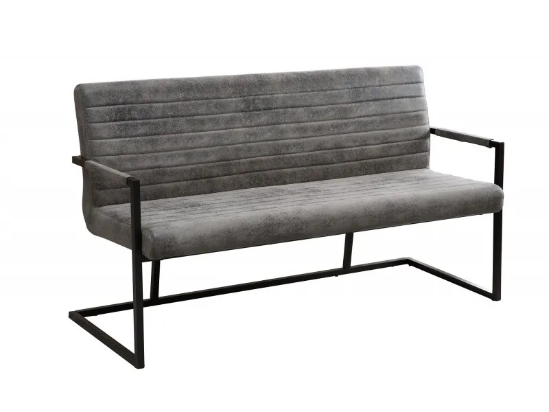 Banc design coloris gris antique en microfibre avec piétement en métal