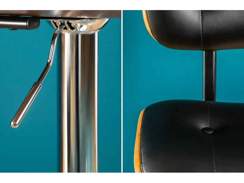 Tabouret de bar design rétro de couleur noire avec piétement réglable