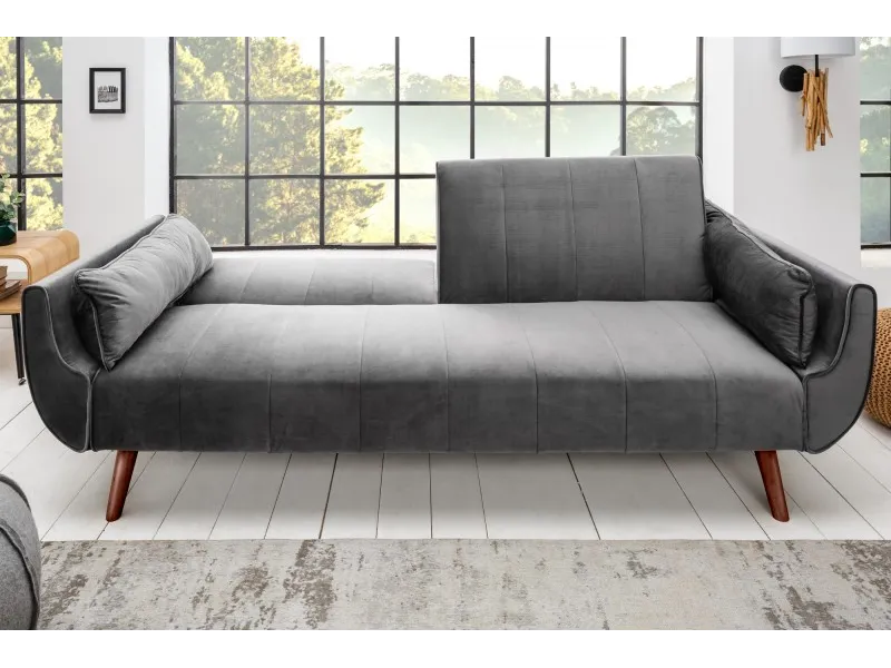 Canapé convertible design scandinave coloris gris argenté en velours