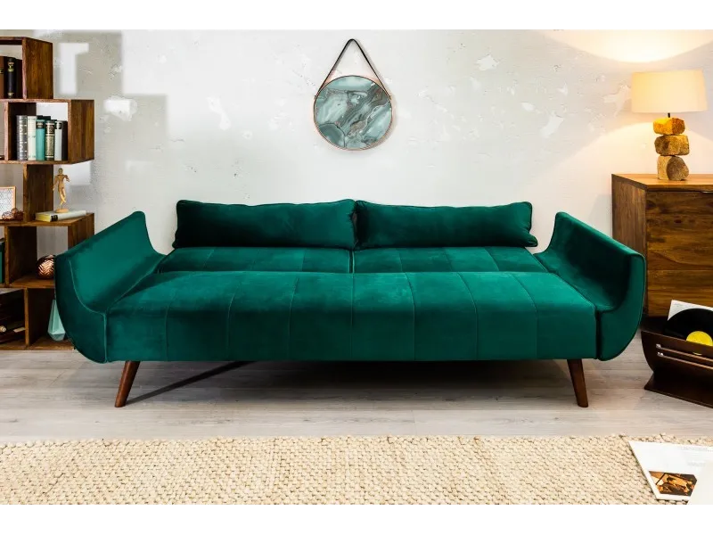 Canapé convertible design scandinave coloris vert en velours