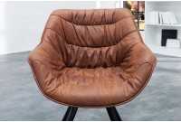 Chaise coloris marron en microfibre avec piétement en métal