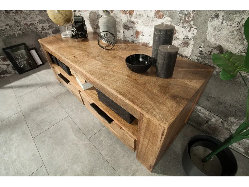Meuble TV design industriel 130 cm en bois massif