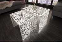 Ensemble de 2 tables basses faites à la main ABSTRACT 49cm argentées