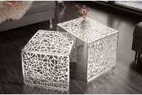 Ensemble de 2 tables basses faites à la main ABSTRACT 49cm argentées