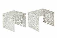 Ensemble de 2 tables basses faites à la main ABSTRACT 49cm argentées