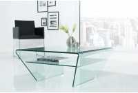 Table basse contemporaine en verre 70cm  avec étagère transparente