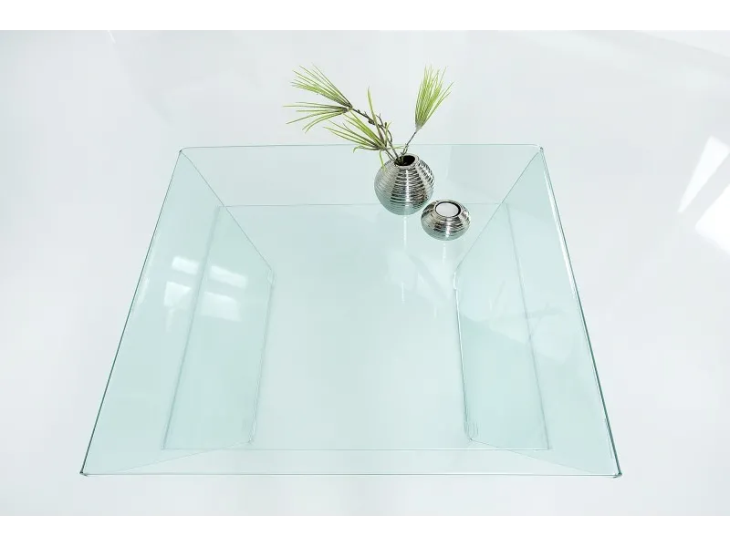 Table basse contemporaine en verre 70cm  avec étagère transparente