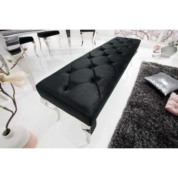 Banquette design BAROQUE 172cm en velours noir et acier inoxydable