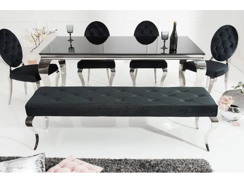 Banquette design BAROQUE 172cm en velours noir et acier inoxydable