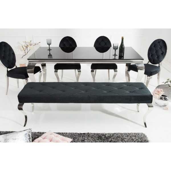 Banquette design BAROQUE 172cm en velours noir et acier inoxydable