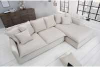 Grand canapé d'angle 255cm en lin naturel style campagnard