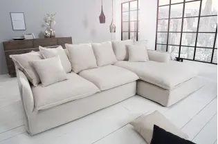 Grand canapé d'angle 255cm en lin naturel style campagnard 2