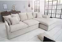 Grand canapé d'angle 255cm en lin naturel style campagnard