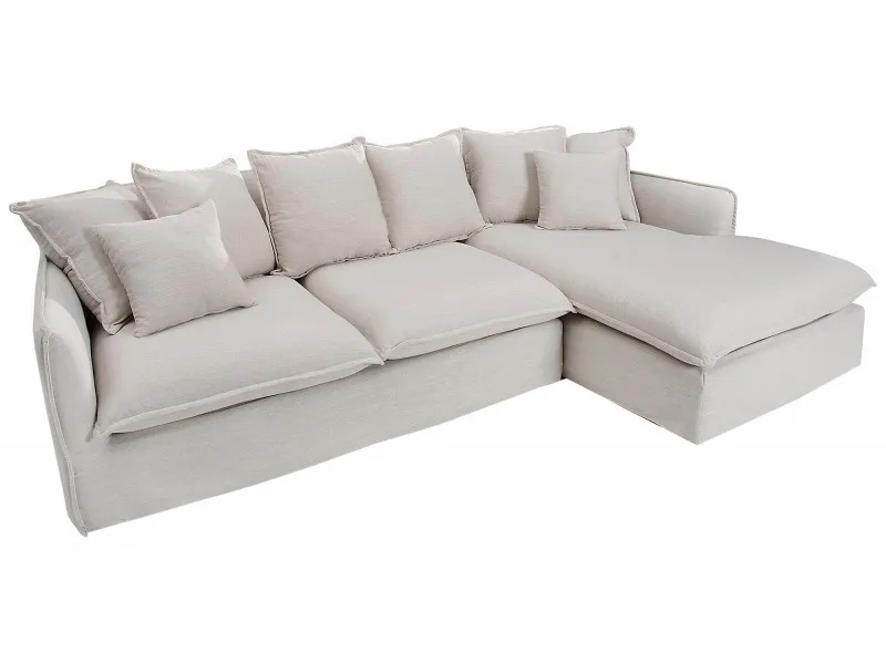 Grand canapé d'angle 255cm en lin naturel style campagnard