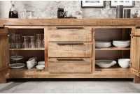 Bahut design industriel de couleur naturelle en bois massif à 2 portes et 3 tiroirs