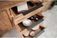 Bahut design industriel de couleur naturelle en bois massif à 2 portes et 3 tiroirs