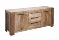 Bahut design industriel de couleur naturelle en bois massif à 2 portes et 3 tiroirs