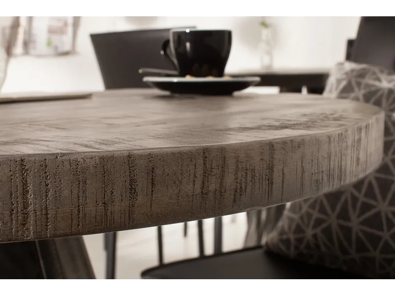 Table à manger 80cm haute de style industriel coloris gris en bois massif et métal