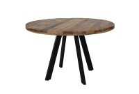 Table à manger design rond de 120 cm coloris naturel et noir en bois massif et métal