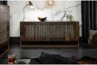 Bahut contemporain à 4 portes en bois massif coloris brun naturel avec pieds en métal doré