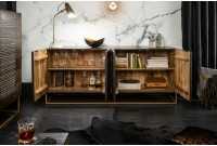 Bahut contemporain à 4 portes en bois massif coloris brun naturel avec pieds en métal doré