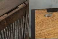 Bahut contemporain à 4 portes en bois massif coloris brun naturel avec pieds en métal doré