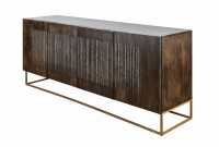 Bahut contemporain à 4 portes en bois massif coloris brun naturel avec pieds en métal doré