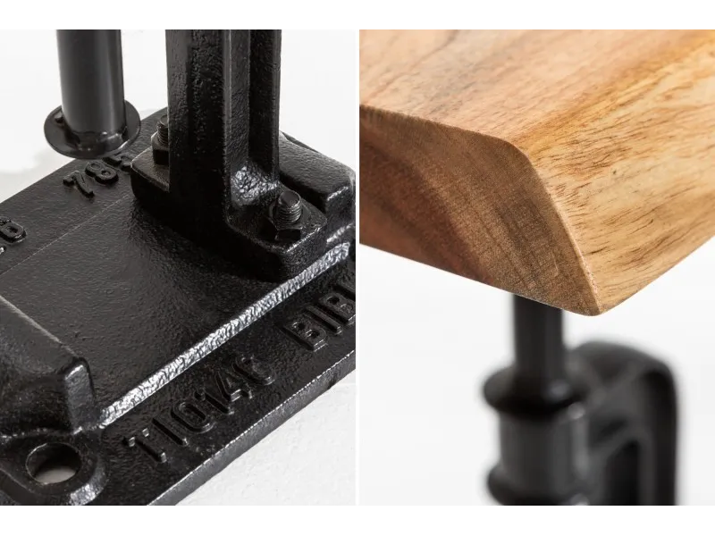 Table d'appoint design industriel coloris naturel et noir en bois massif et métal