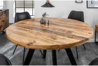 Table à manger design rond de 120 cm coloris naturel et noir en bois massif et métal