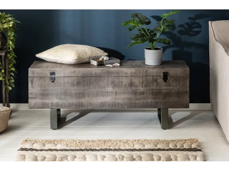 Banc coffre de 115cm en bois massif coloris gris