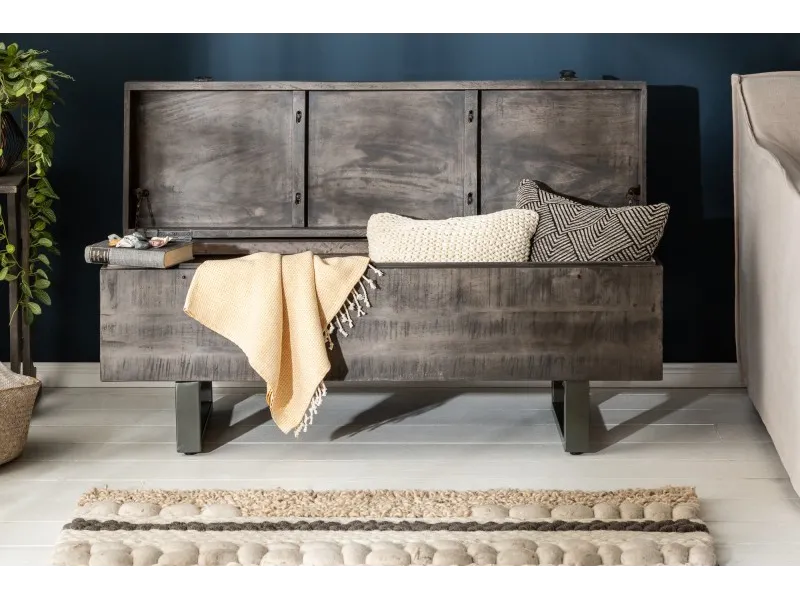 Banc coffre de 115cm en bois massif coloris gris