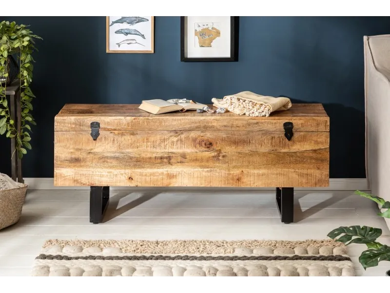 Banc coffre de 115cm en bois massif coloris naturel