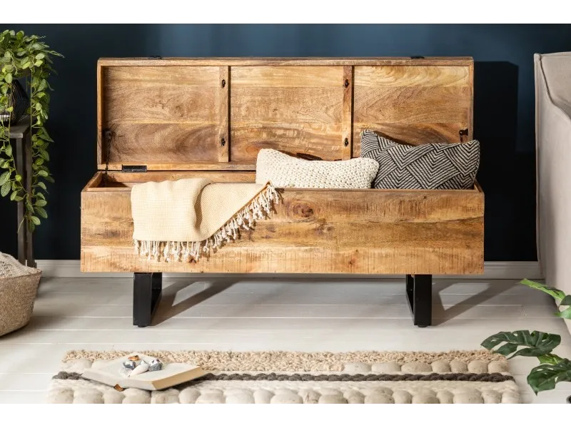 Banc coffre de 115cm en bois massif coloris naturel