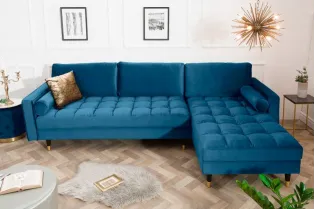 Canapé d'angle en velours coloris bleu 260cm (MONTABLE À GAUCHE + À DROITE) 2