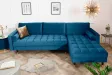 Canapé d'angle en velours coloris bleu 260cm (MONTABLE À GAUCHE + À DROITE)