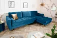 Canapé d'angle en velours coloris bleu 260cm (MONTABLE À GAUCHE + À DROITE)