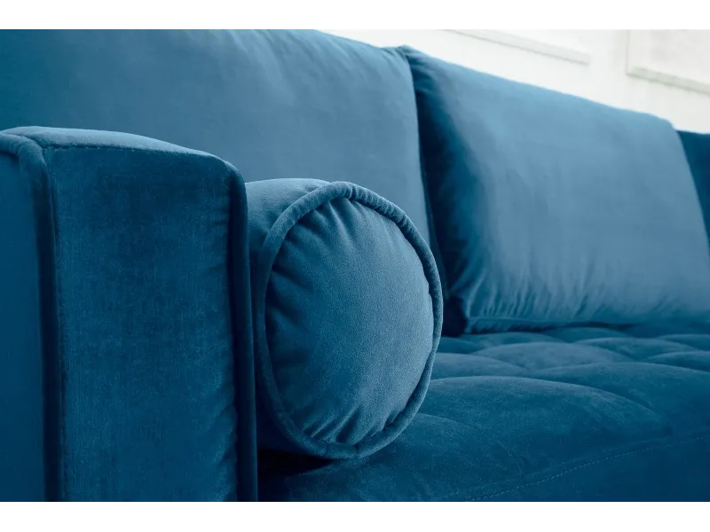 Canapé d'angle en velours coloris bleu 260cm (MONTABLE À GAUCHE + À DROITE)